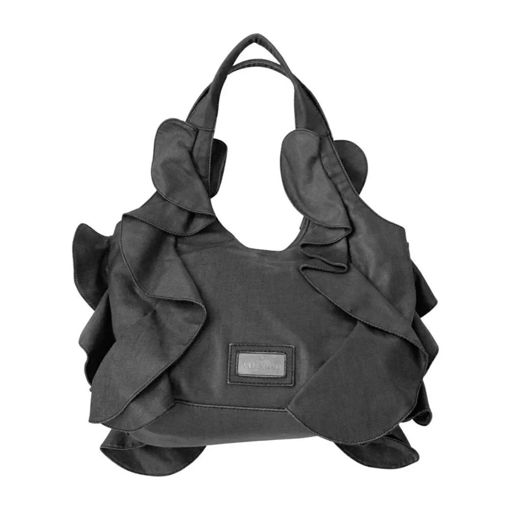 Valentino Garavani Gray Fabric Ruffle Hobo Bag /AZI